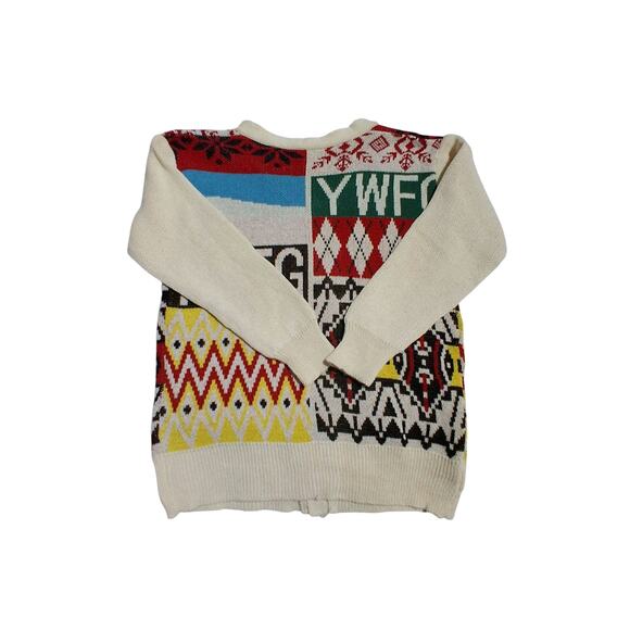 Vintage YWFG Dopamine Grandpa Cable Knit Preppy Festival Bear Cardigan Sweater - Picture 2 of 12